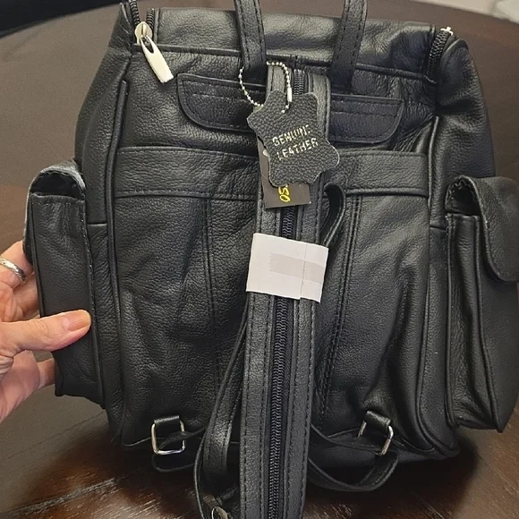 Black Leather Backpack-new - Picture 2 of 3